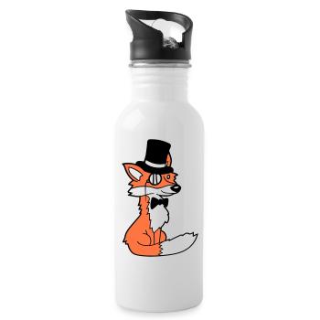 Fuchs Rotfuchs Sir Mr. Zylinder Hut Monokel Brille - Trinkflasche mit integriertem Trinkhalm - Weiß - Rechts