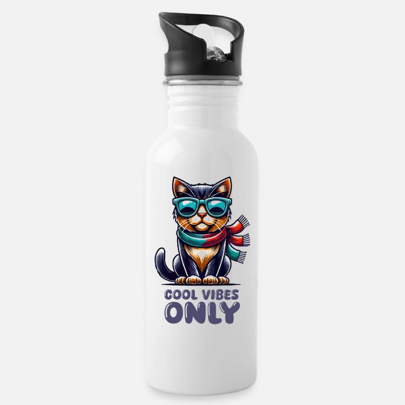 katze sonnenbrille comic cool - Trinkflasche mit integriertem Trinkhalm - Weiß