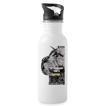 "My Kingdom for a Coffee"-Design; Kunstdruck - Trinkflasche mit integriertem Trinkhalm - Weiß - Rechts