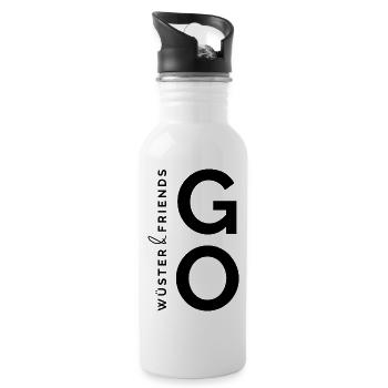 Wüster&Friends GO Logo Schwarz - Trinkflasche mit integriertem Trinkhalm - Weiß - Rechts