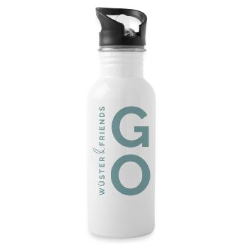 Wüster&friends GO Logo Grün - Trinkflasche mit integriertem Trinkhalm - Weiß - Rechts
