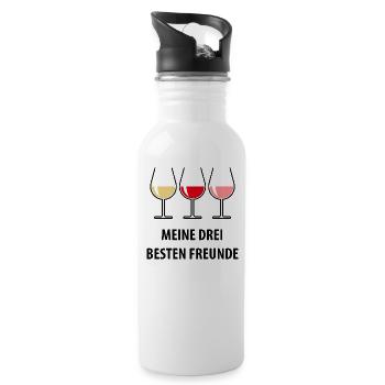 Meine Drei Besten Freunde (Wein Bauchig Offen) - Trinkflasche mit integriertem Trinkhalm - Weiß - Rechts