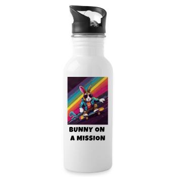 Bunny on a Mission - Water bottle with straw - white - Right
