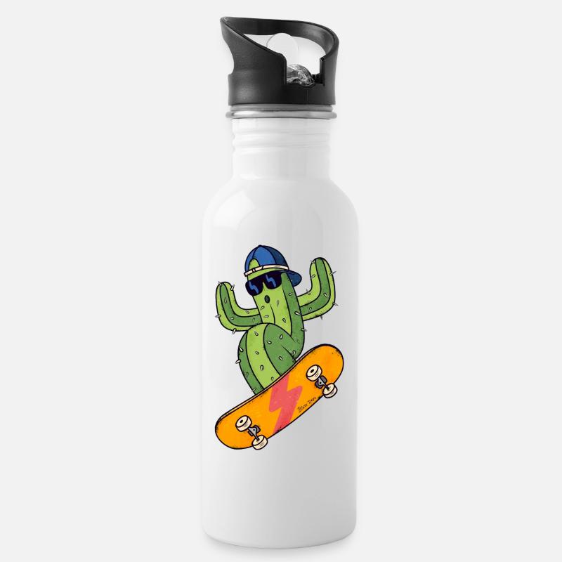 Patineur Cactus - Gourde avec paille intégrée - blanc