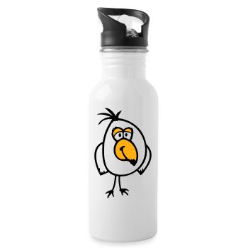 Wellensittich Papagei kleiner Spatz Vogel lächelt - Trinkflasche mit integriertem Trinkhalm - Weiß - Rechts