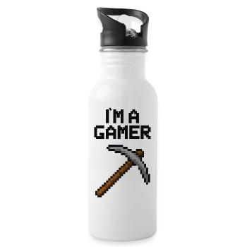 pixel gamer pickaxe - Water bottle with straw - white - Right