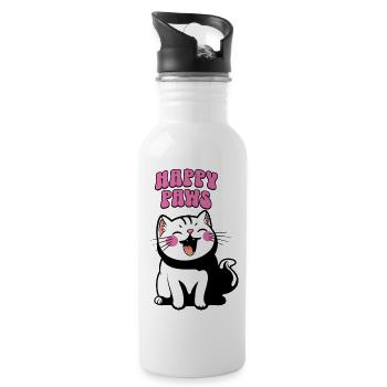 Le chat heureux, chat cute - Gourde avec paille intégrée - blanc - Droite