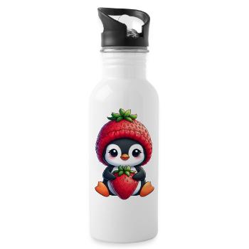 Mignon dessin animé pingouin fraise fruité fun - Gourde avec paille intégrée - blanc - Droite