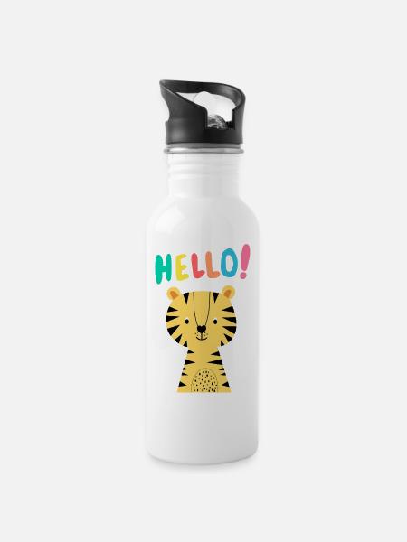 Tigre mignon dit bonjour - Cadeau pour bébé - Cadeau - Gourde avec paille intégrée - blanc