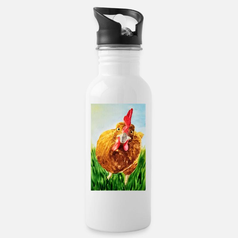 Mad Chicken - Trinkflasche mit integriertem Trinkhalm - Weiß