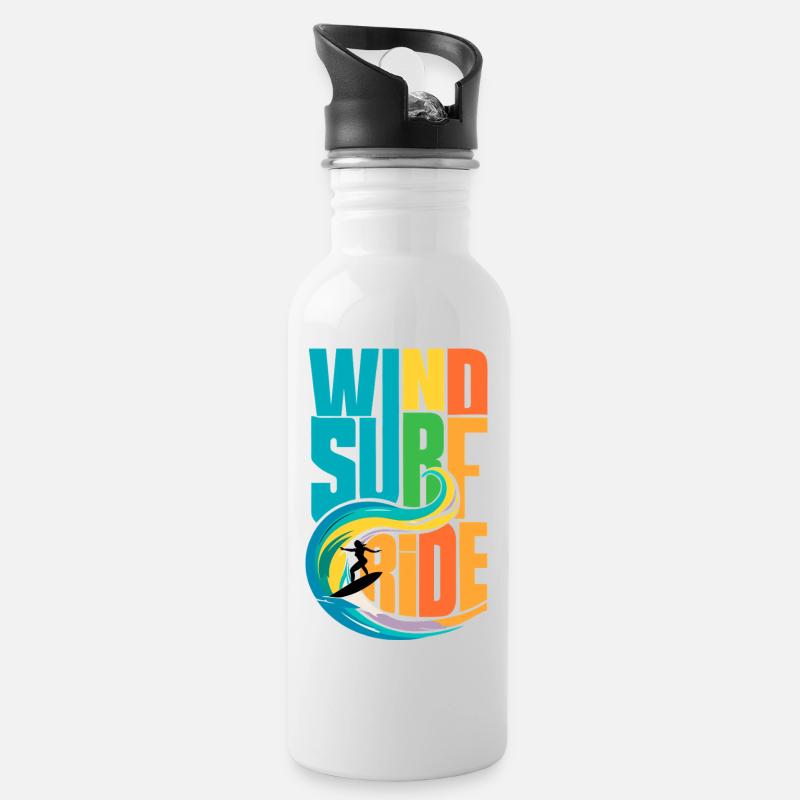 Farbenfrohe Windsurf-Ride-Action-Kunst - Lebendige Gewässer - Trinkflasche mit integriertem Trinkhalm - Weiß