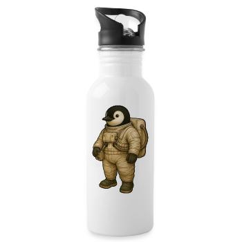 Cute Penguin Astronaut in Space Adventure - Water bottle with straw - white - Right