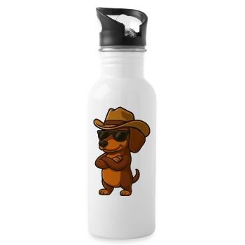 Cool dachshund with crossed arms Texas USA - Water bottle with straw - white - Right