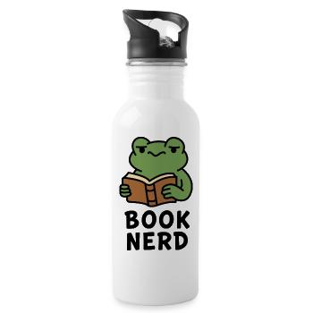 Wise Frog Reading Book Print - Water bottle with straw - white - Right