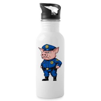 Polizei Schweine - Trinkflasche mit integriertem Trinkhalm - Weiß - Rechts
