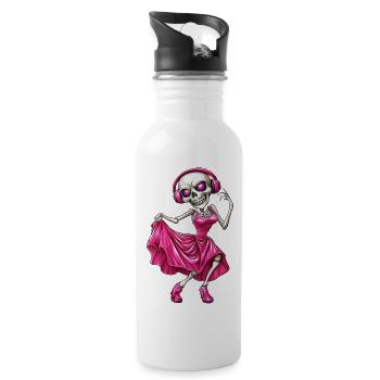 Crazy skeleton in pink dress and headphones :) - Water bottle with straw - white - Right
