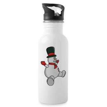 Skurriler Schneemann mit Zylinder und Schal - Trinkflasche mit integriertem Trinkhalm - Weiß - Rechts