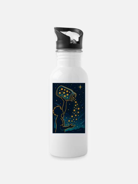 Sternenhimmel der Kreativität , Motivationskunst - Trinkflasche mit integriertem Trinkhalm - Weiß