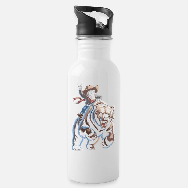 Squelette cow-boy sur ours - Gourde avec paille intégrée - blanc