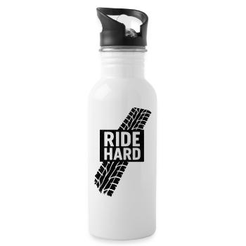 Ride Hard Tire Strip Graphic - Water bottle with straw - white - Right