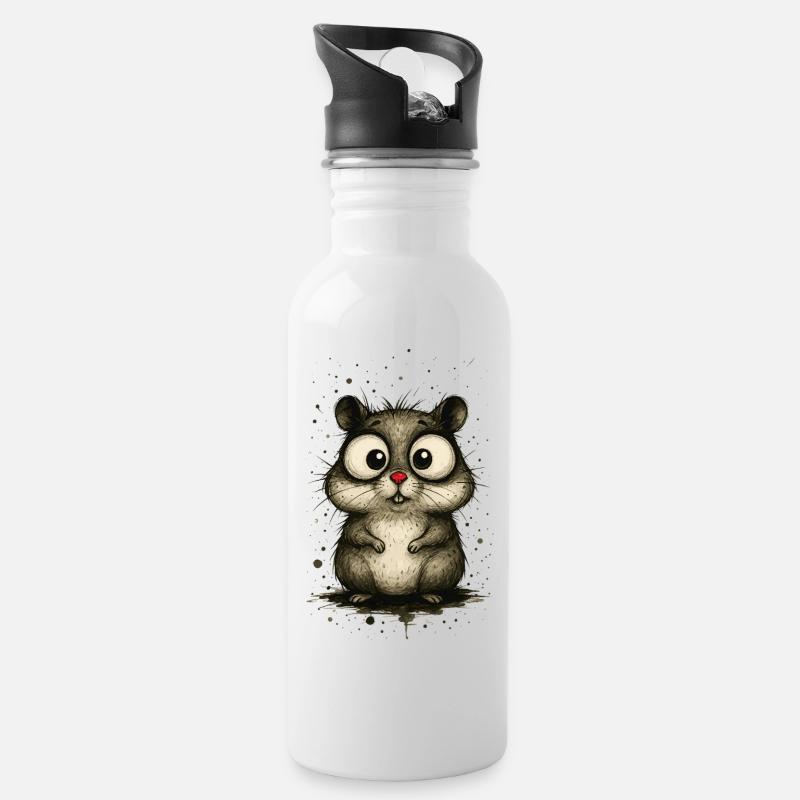 Drôle de hamster aux grands yeux – touche comique - Gourde avec paille intégrée - blanc