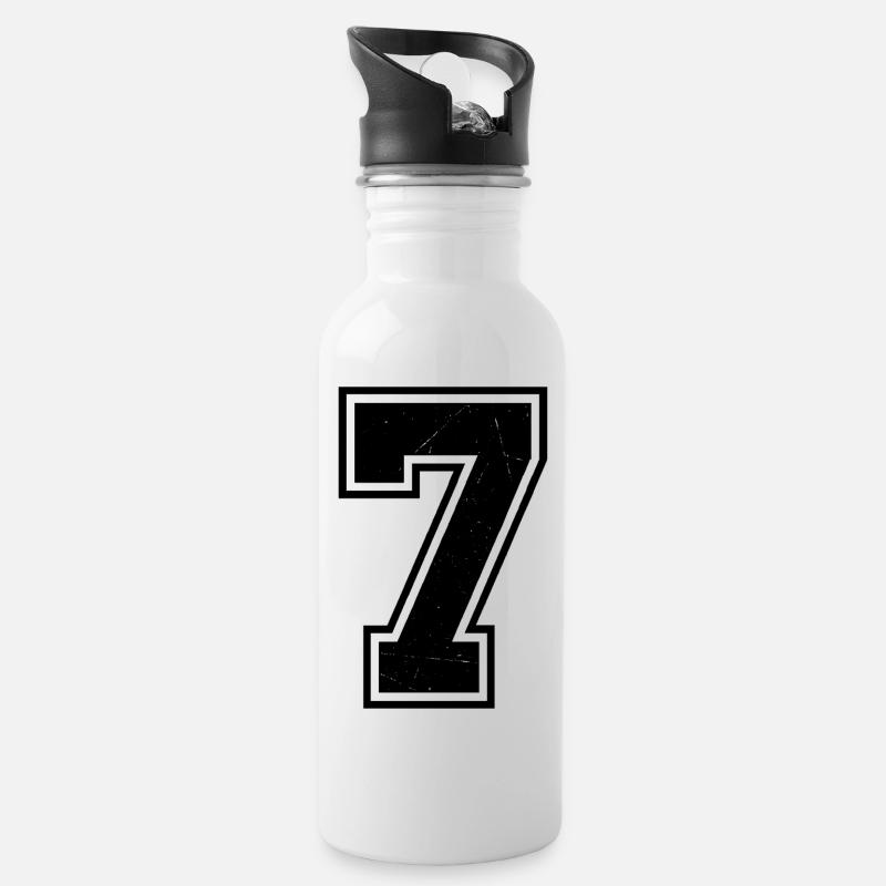 Grunge Seven Number with Scratched Texture - Water bottle with straw - white