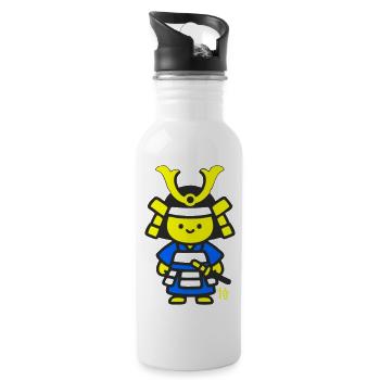 Kanji bleu samouraï kawaii - Gourde avec paille intégrée - blanc - Droite