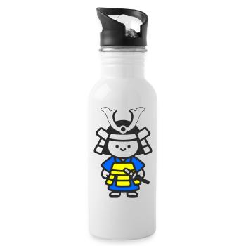 Kawaii Samurai Child in Yellow Blue - Water bottle with straw - white - Right