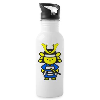 Samouraï Kawaii en Bleu - Gourde avec paille intégrée - blanc - Droite