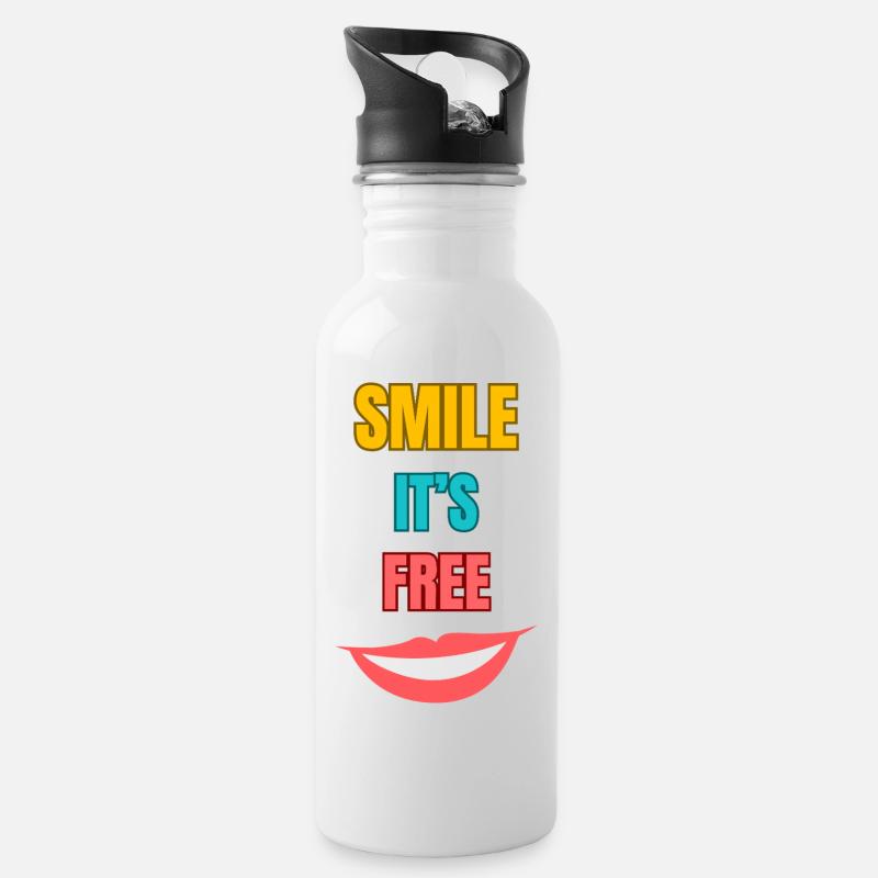 Smile sa typographie gratuite - Gourde avec paille intégrée - blanc