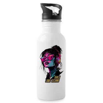 Neon Techno Mädchen Porträt - Trinkflasche mit integriertem Trinkhalm - Weiß - Rechts