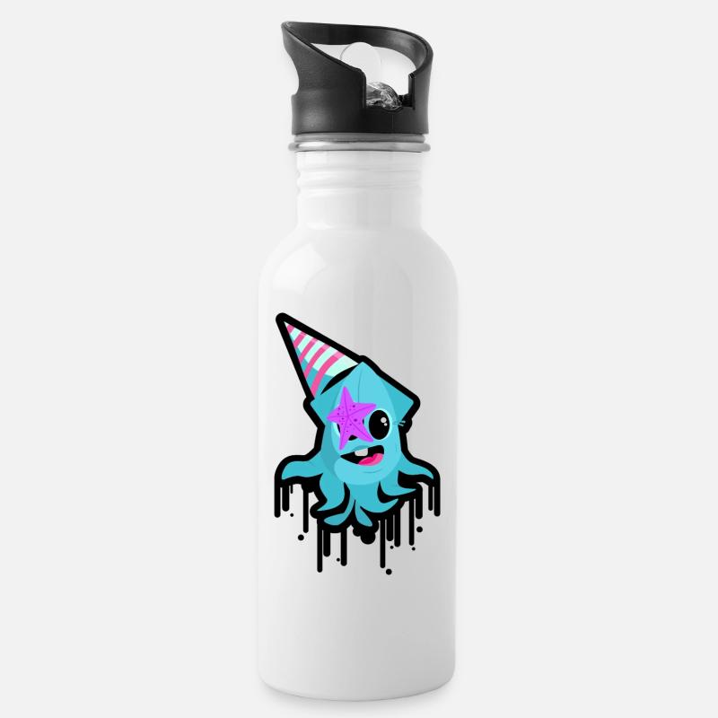 Wild octopus - Water bottle with straw - white