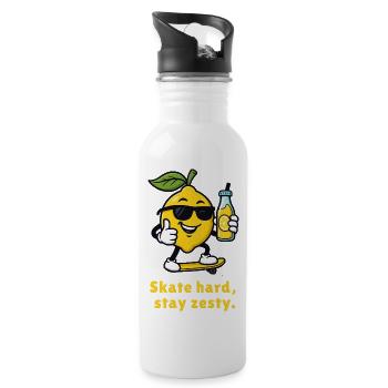 Citron sur Skateboard – Style Piquant - Gourde avec paille intégrée - blanc - Droite