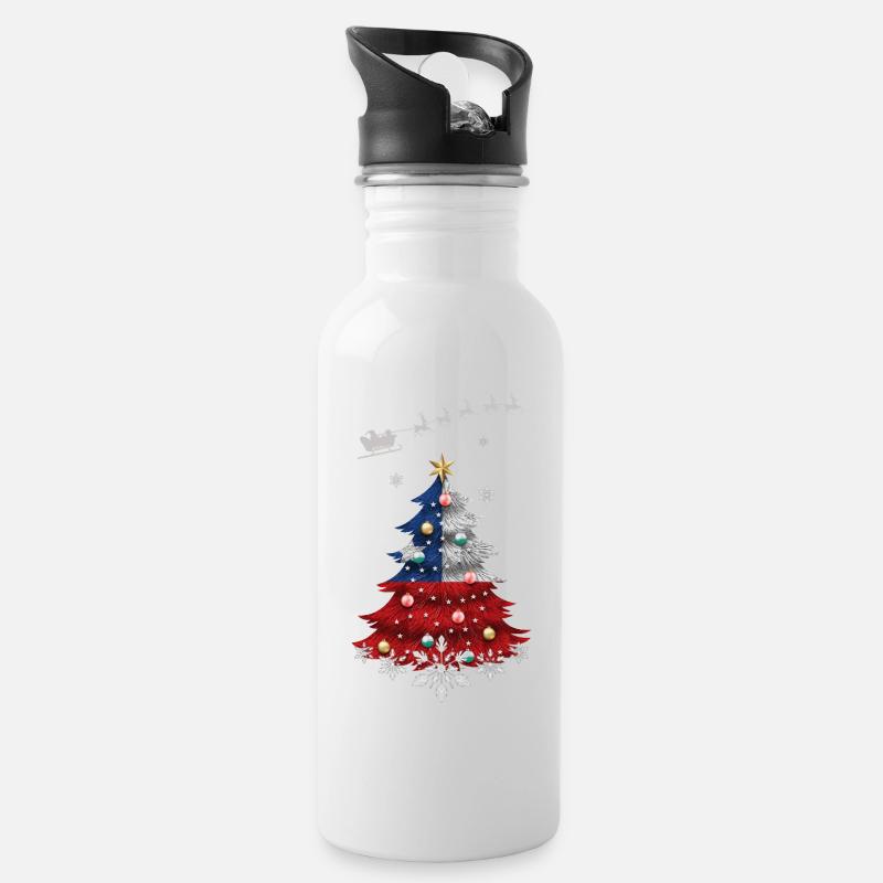 Weihnachtsbaum mit Chile Flagge - Trinkflasche mit integriertem Trinkhalm - Weiß