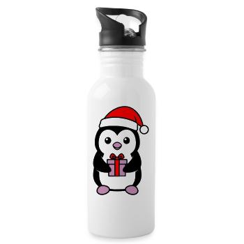 Cute Christmas Penguin with Gift - Water bottle with straw - white - Right