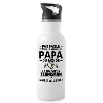 Cœur + Tennis – Super Papa Tennisman - Gourde avec paille intégrée - blanc - Droite