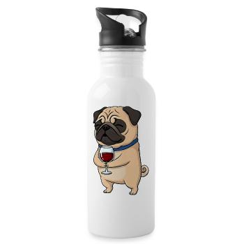 Cute Pug Cartoon Wine Lover Red Wine - Water bottle with straw - white - Right