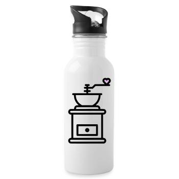 Coffee Love: Coffee Grinder with Heart Vector - Water bottle with straw - white - Right