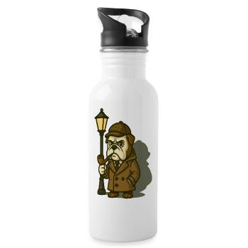 Sherlock Bulldog détective avec la pipe et la lampe - Gourde avec paille intégrée - blanc - Droite