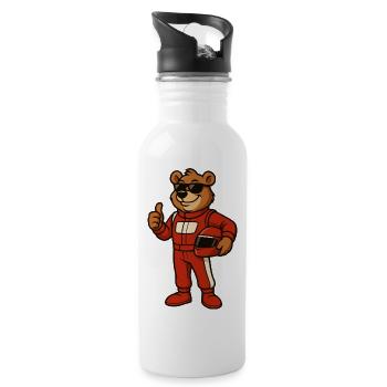 Racer Bear in Racing Suit - Water bottle with straw - white - Right