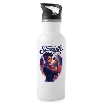 Strength Strong Woman Rockabilly Girl Power Gift - Water bottle with straw - white - Right
