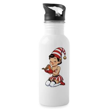 Gnome girl with robin - Water bottle with straw - white - Right