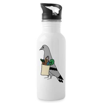Pigeon Grocery Bag – Urban Minimal Illustration - Trinkflasche mit integriertem Trinkhalm - Weiß - Rechts