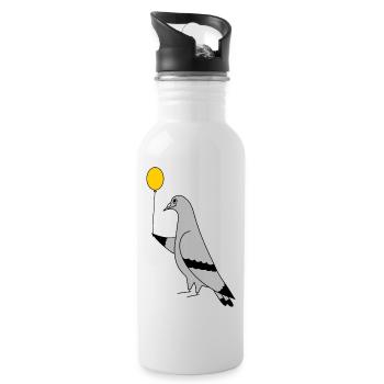 Pigeon with Balloon – Urban Minimal Art - Water bottle with straw - white - Right