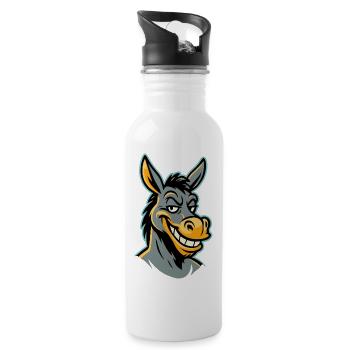 Cheeky grinning donkey - Water bottle with straw - white - Right
