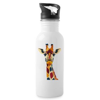 Bunte Giraffenpracht Giraffe Kopf Hals Motiv - Trinkflasche mit integriertem Trinkhalm - Weiß - Rechts