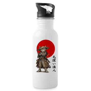 Cat Ronin Samurai Under Red Sun - Water bottle with straw - white - Right