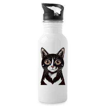Cat Portrait Black White Cat Contrast Motif - Water bottle with straw - white - Right