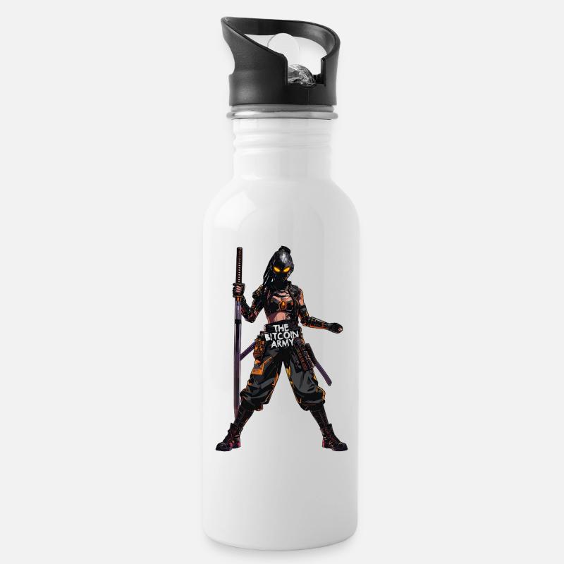 Bitcoin Bazooka – Die Bitcoin-Armee – Samurai 03 - Trinkflasche mit integriertem Trinkhalm - Weiß