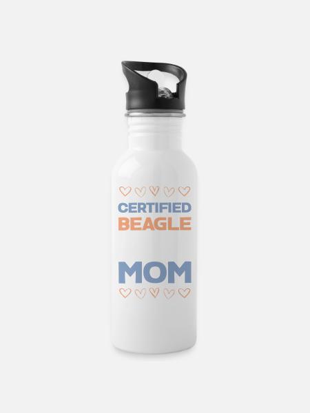 Beagle-Mama Zertifiziert - Trinkflasche mit integriertem Trinkhalm - Weiß
